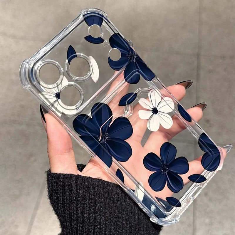 Flower Blue White Floral Card Holder Anti-Drop Phone Case For iPhone 17 16 Pro Max 15 14 Plus 13 12 Pro 11 8 7 17E XS X XR Cover