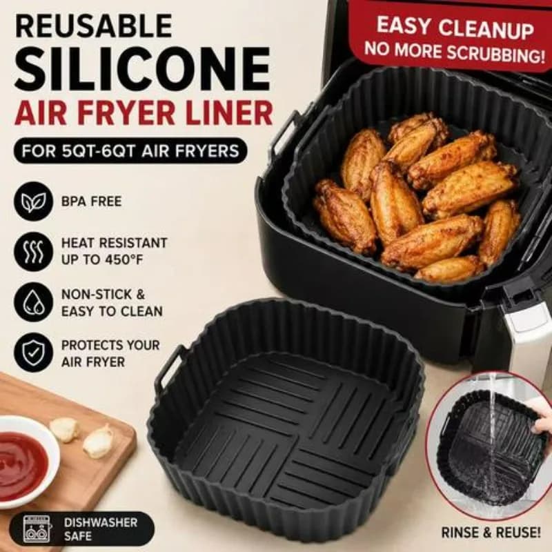 Vassoio in Silicone Riutilizzabile per Friggitrice ad Aria da 5-6qt, Accessorio da Cucina Durevole e Non Tossico, Perfetto per Pasti Sani