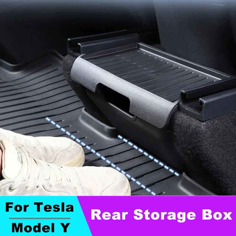 Scatola portaoggetti per console centrale posteriore Tesla Model Y, organizer in TPE con coperchio, contenitore per rifiuti sotto il sedile, accessori auto