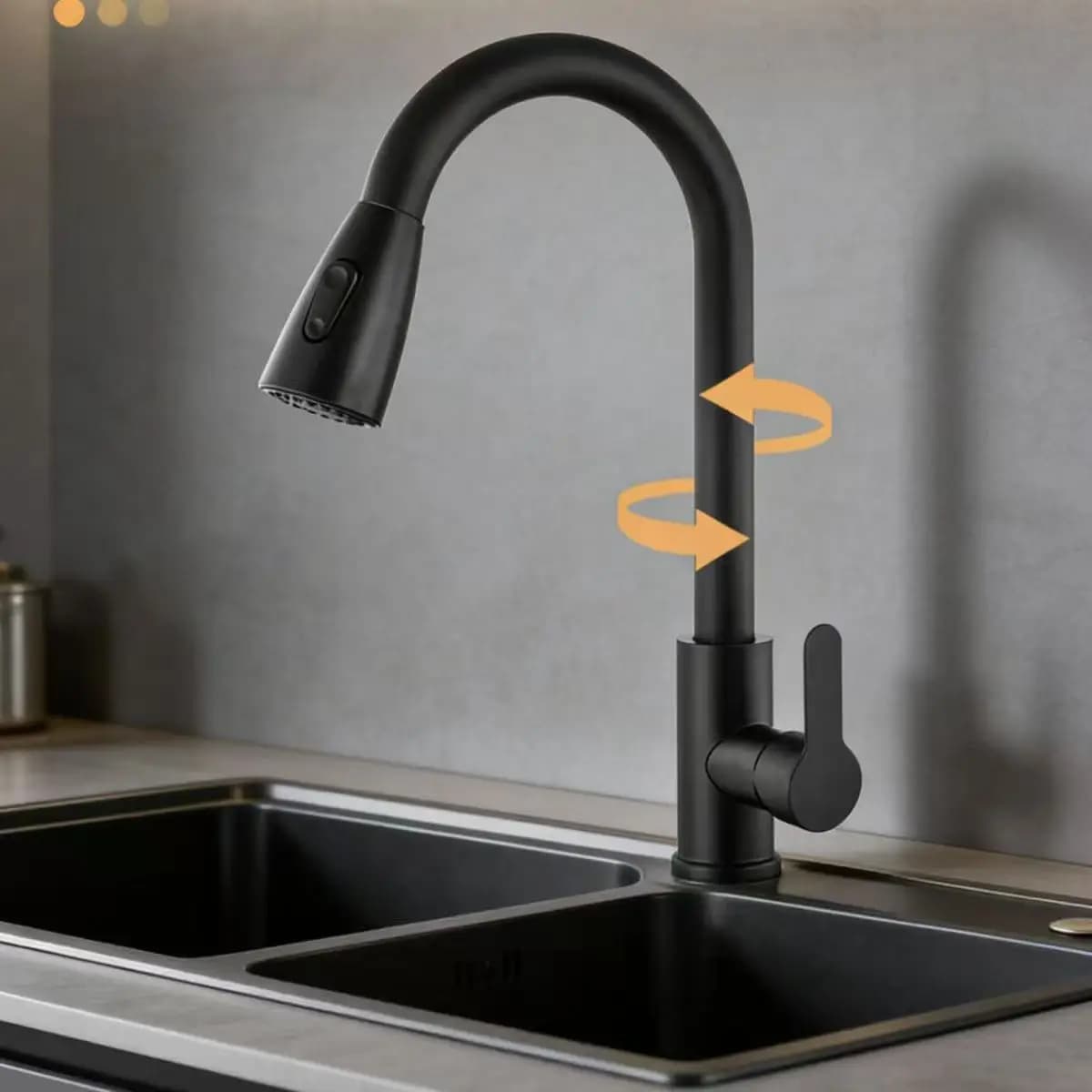 Rubinetto da Cucina Estraibile in Acciaio Inox 304, Girevole a 360° con Doccetta/Spruzzatore, Miscelatore Acqua Calda e Fredda, Montaggio su Piano