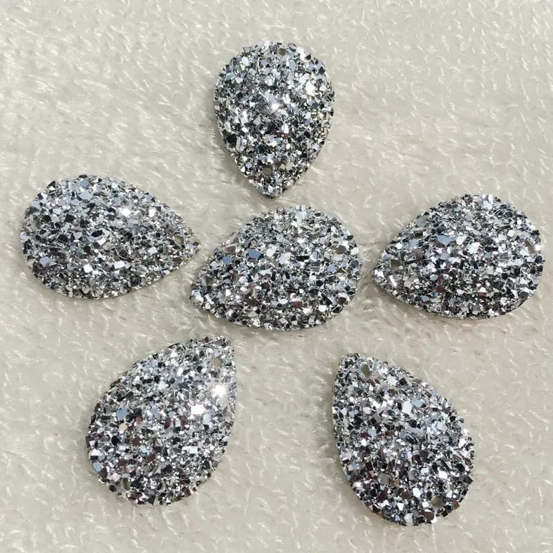 15 pezzi/sacchetto Strass a goccia in cristallo argentato da cucire, accessori per abbigliamento fai da te