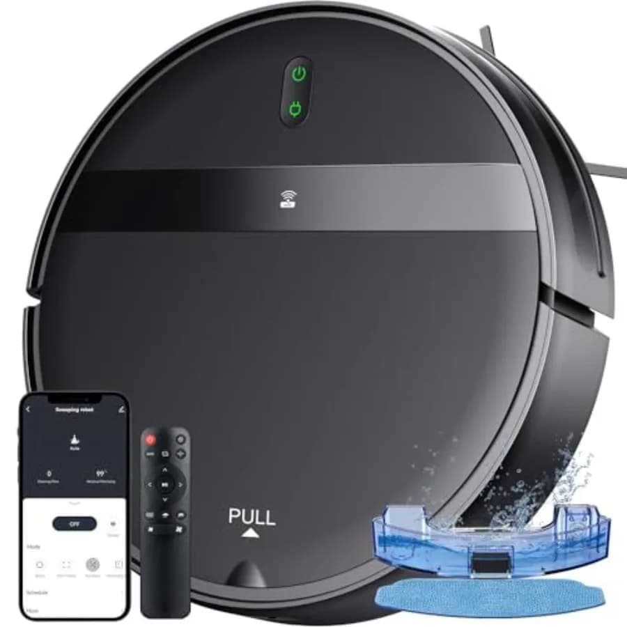 Robot Aspirapolvere per Peli di Animali Domestici 2-in-1 con Funzione Aspira e Lava, Aspirazione Anti-Groviglio e Evitamento Ostacoli 3D Intelligente, Compatibile con App/Wi-Fi/Alexa, Ultra-Sottile