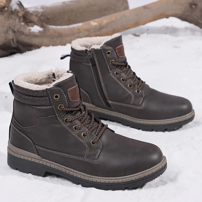 Men's Outdoor Knot-Tied Fleece Lined Warm Comfortable Leather Patchwork High Top Snow Boots
