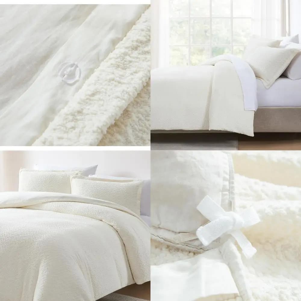 Set copripiumino Full/Queen Lotti Boucle - Biancheria da letto bianca morbida, testurizzata e accogliente - Stile moderno e minimalista