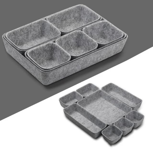 Organizer in feltro morbido per cassetti, set da 8 pezzi per scrivania, ufficio, soggiorno, camera da letto, toeletta, porta trucchi e oggetti domestici