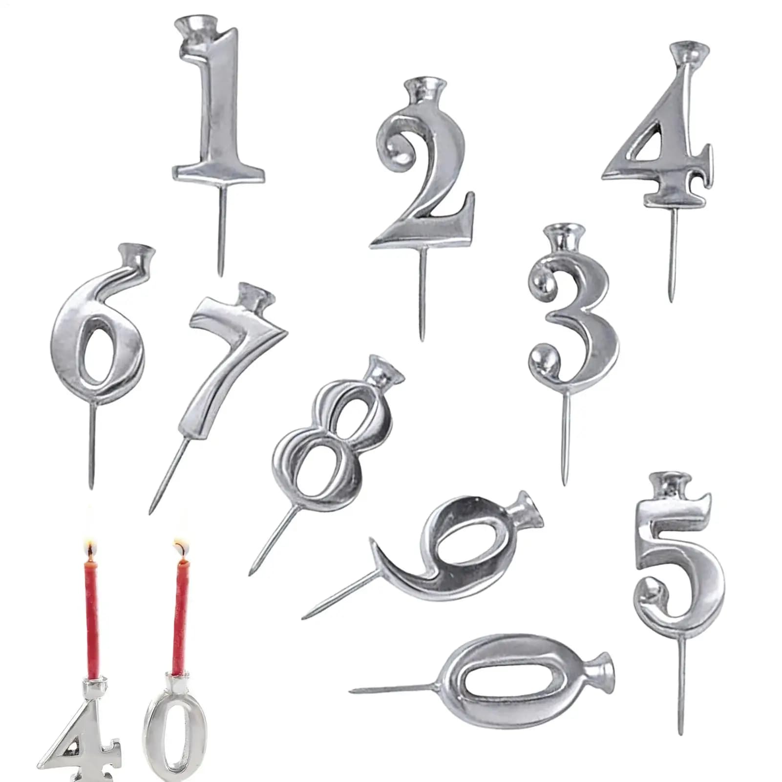 Set di portacandele riutilizzabili per compleanno, decorazioni per torta di compleanno, topper decorativo argentato per torta, portacandele regolabile