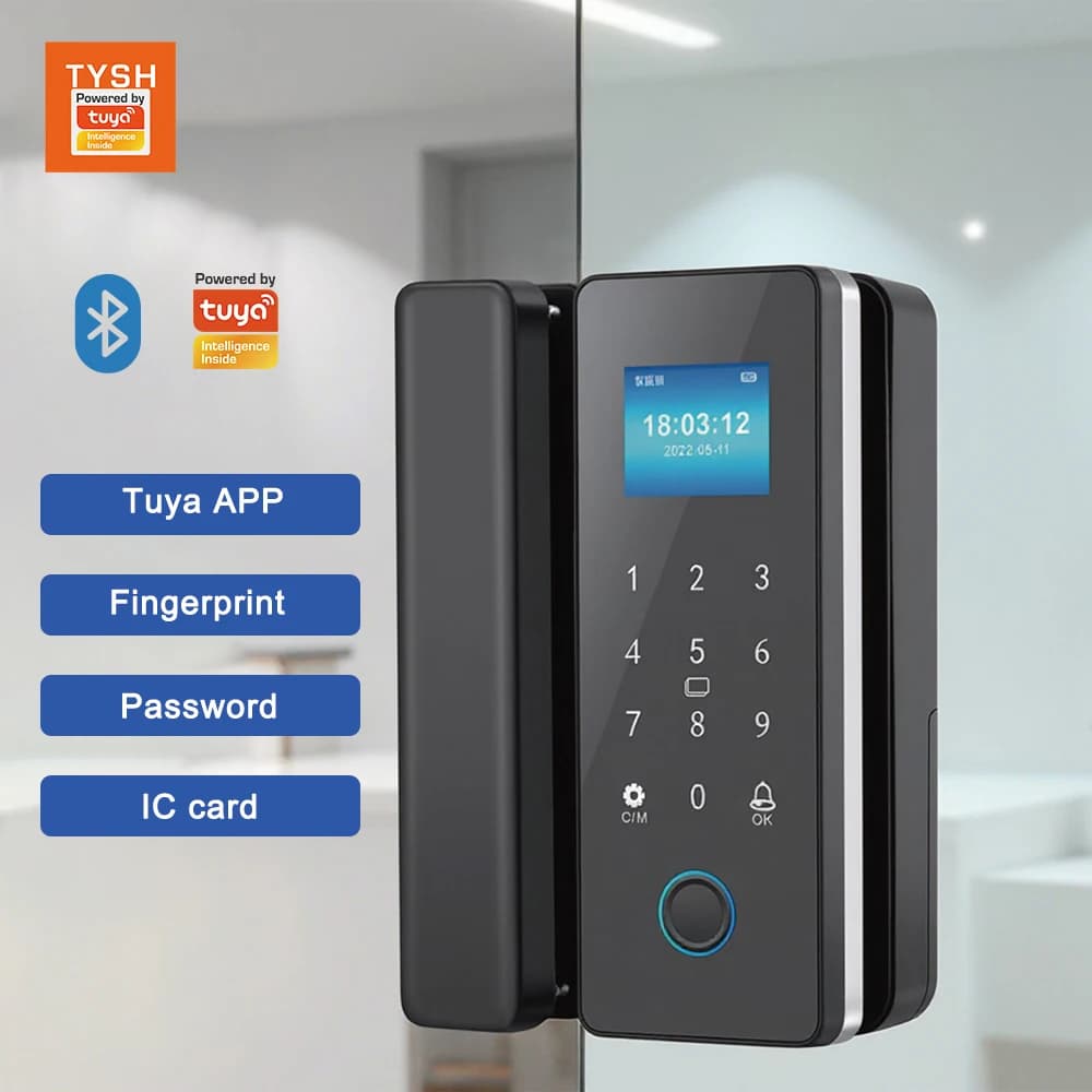 TYSH Digital Glass Door Smart Lock Impronta digitale Impronta digitale Tuya App Tuya Unlock Lock Key Card Nfc Password Wifi O Ble Link Lock