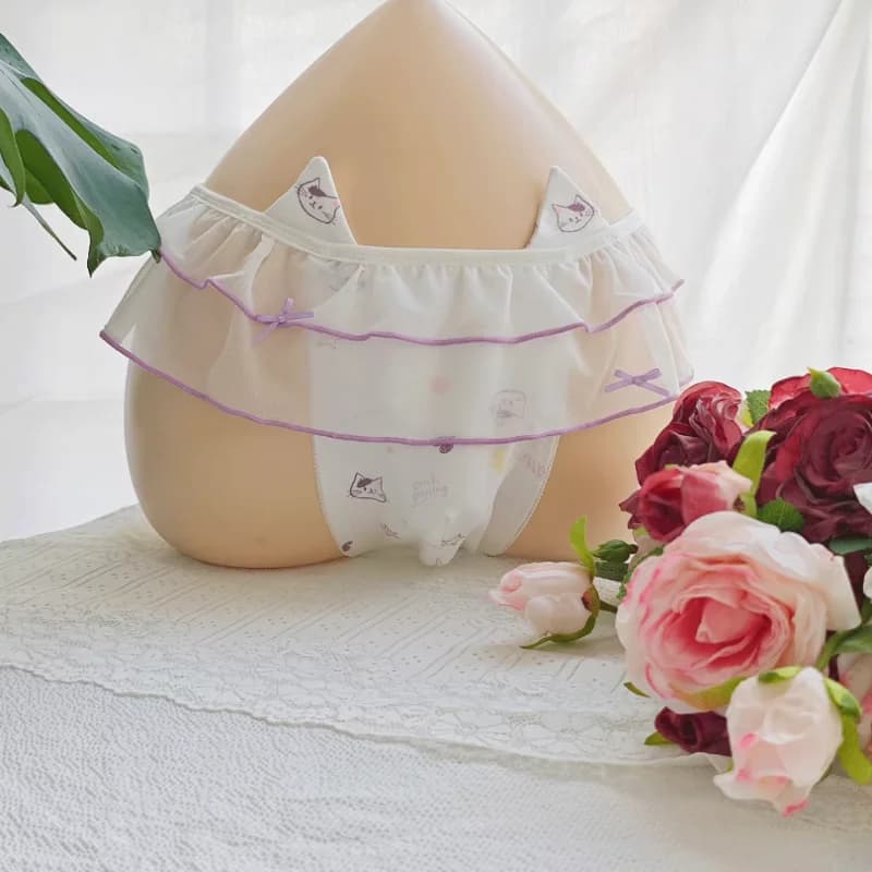 Men's Low Waist bow Underwear Cute Printed Lace Ruffled Comfortable Soft Briefs Sissy Cosplay Private Party Panties Costumes