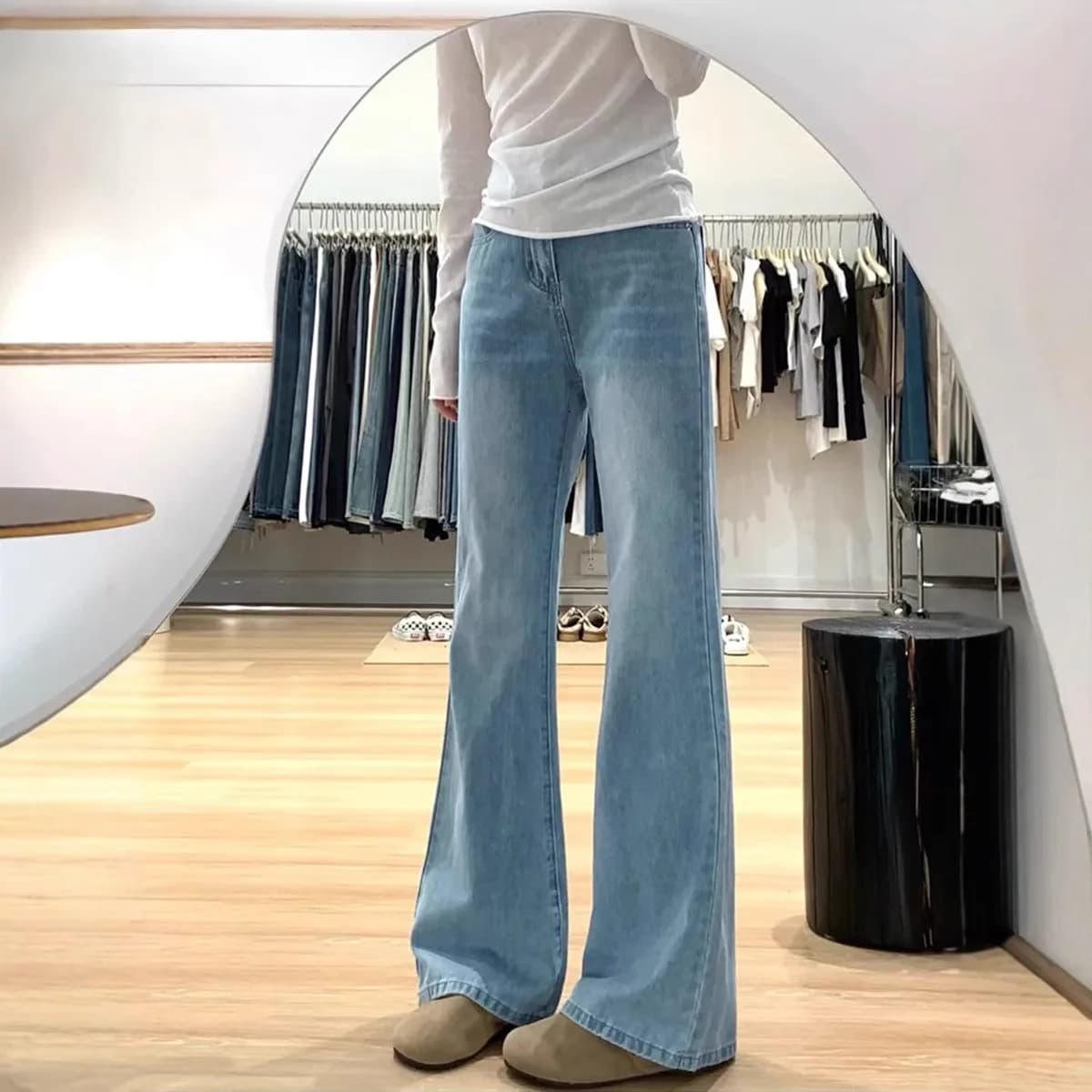 Retro Elastic Flared Jeans Women's 2025 Style Spring Autumn Pear Shape High Waist Slim Straight Hoof Pants Casual Fit
