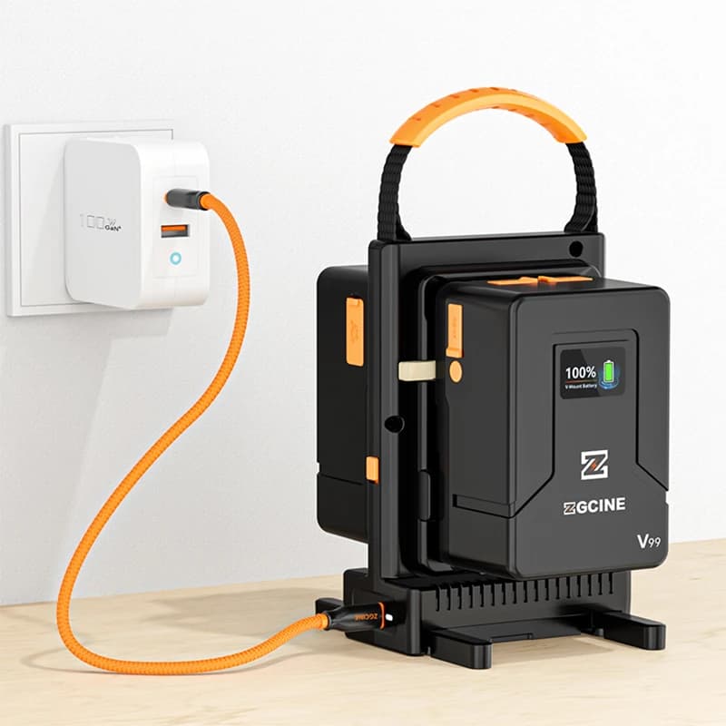 ZGCINE 100W V-Lock Battery Charger V-Mount Charger Dual Channel Fast Charging USB-C DC Input D-Tap Output for V Mount Batteries