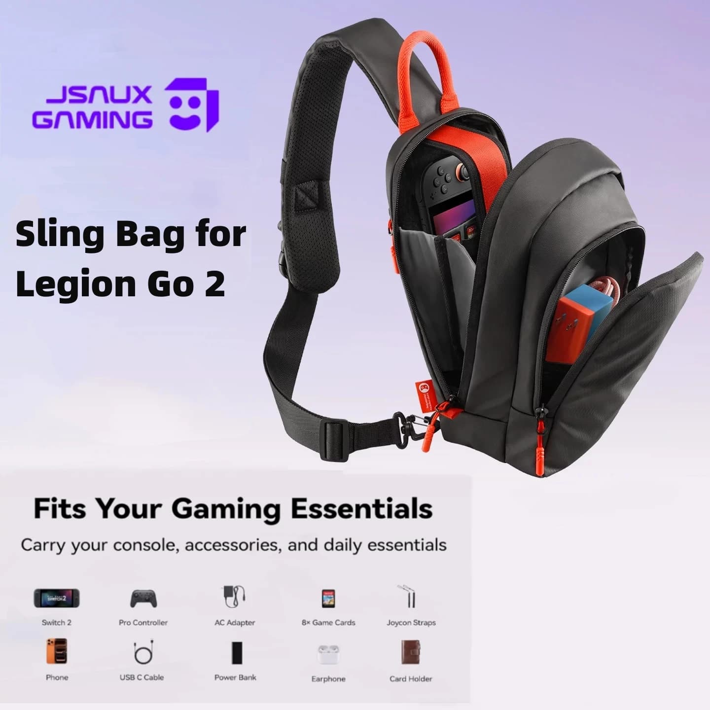 Borsa a Tracolla per Legion Go 2, Custodia da Viaggio per il Trasporto sul Petto con 8 Slot per Schede di Gioco per Accessori Legion Go 2, BG0131