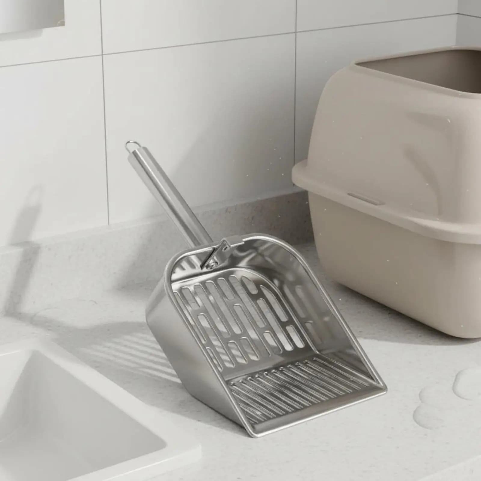 Premium Cat Waste Remover High Capacity Stainless Steel Tray Tool for Cat Small Covered Litter Box