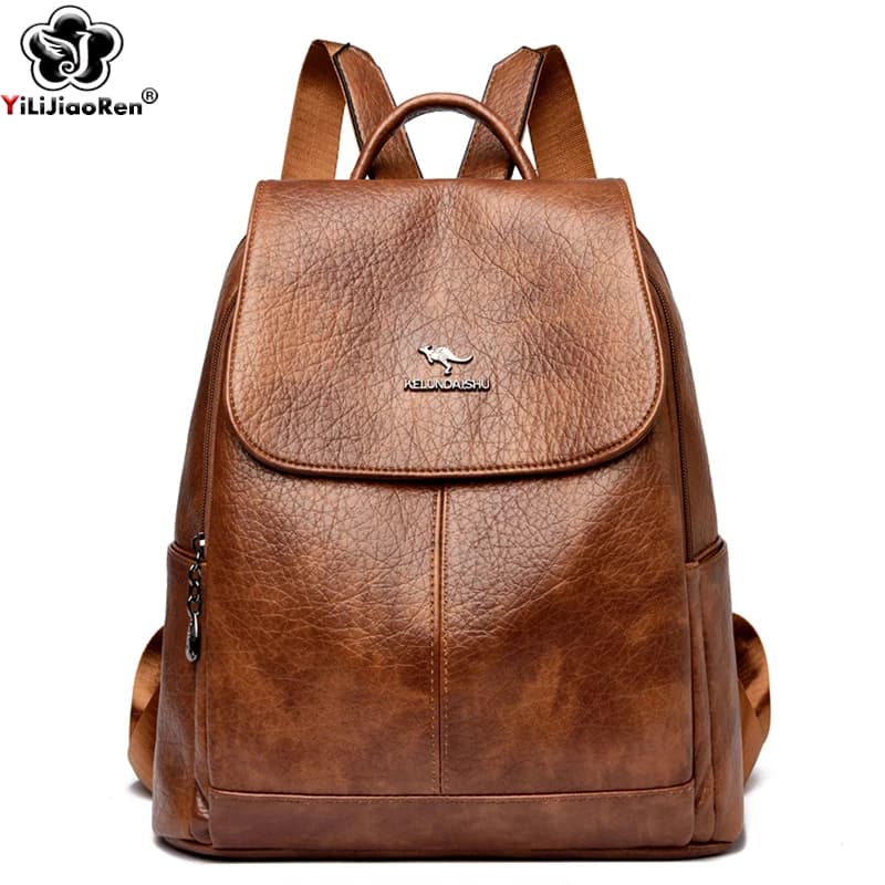 Casual Commuter Backpack Women Soft Leather Daypack Ladies Lightweight School Bag for Teenage Girls Large Travel Rucksack