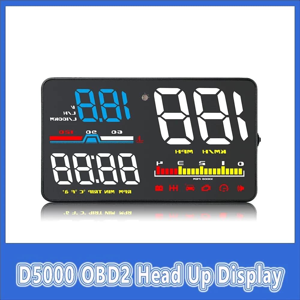 D5000 OBD2 Strumento diagnostico Tachimetro Display HUD Proiettore per schermo per parabrezza Display Head Up per auto Allarme di sicurezza digitale