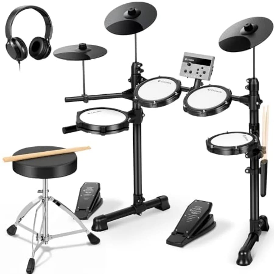 CAHAYA Batteria Elettronica Portatile con Pad in Mesh, 150 Suoni, 15 Kit, 2 Pedali, Sgabello, Cuffie, USB/MIDI