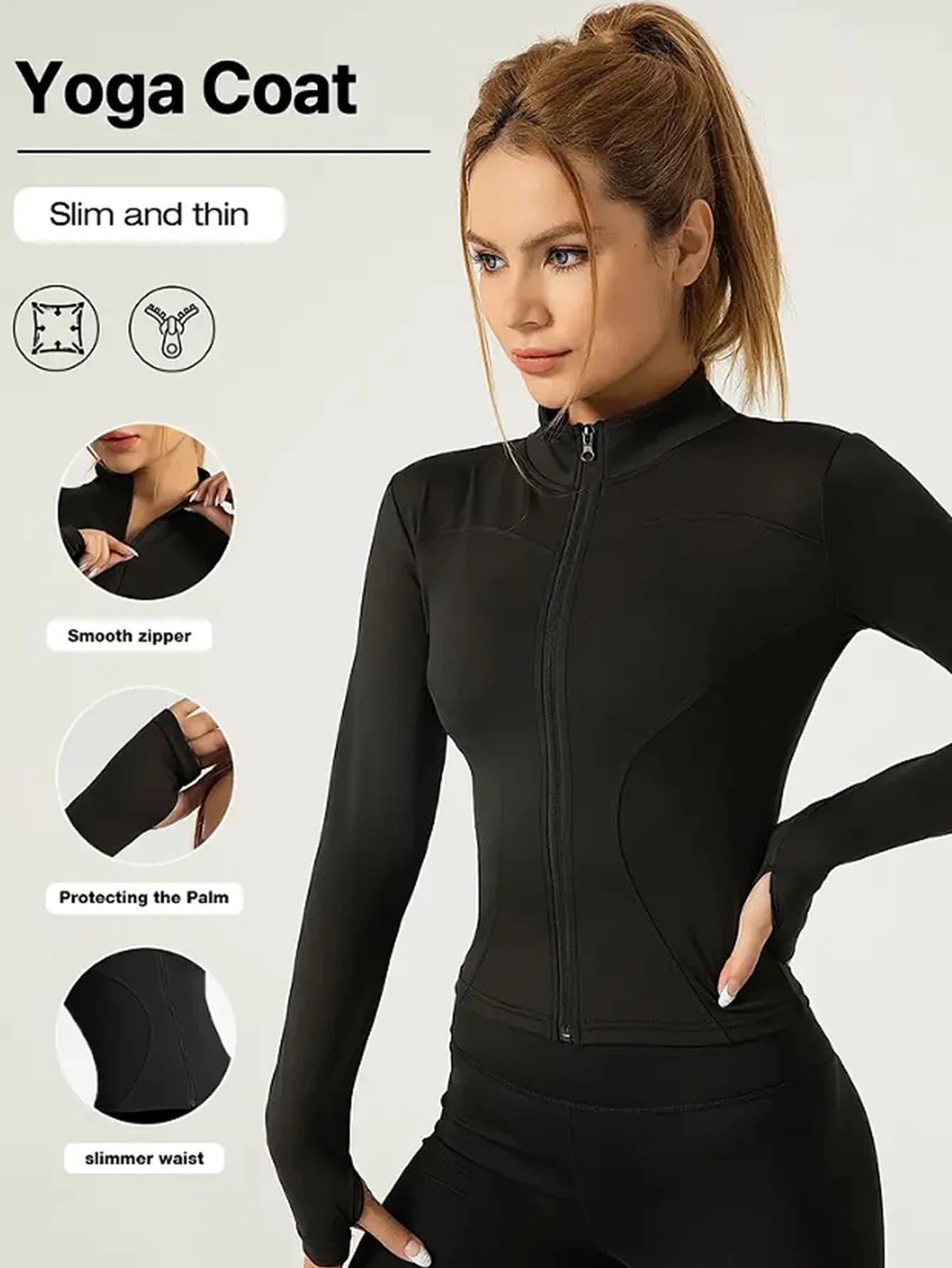 Fitness jacket, quick drying top, autumn 2025 edition, raised collar with long sleeve sun protection, sport Pilates