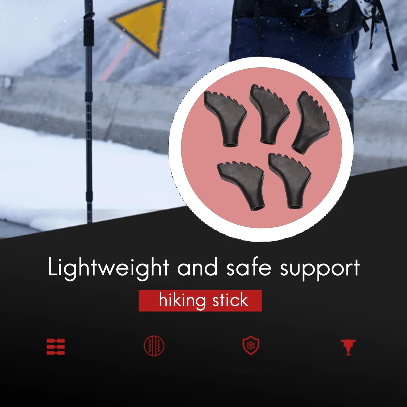 ABMV-Confezione da quattro punte di ricambio in gomma extra resistenti (piedini/cappucci di ricambio) per bastoncini da trekking - Adatte a tutti i bastoncini da escursionismo standard