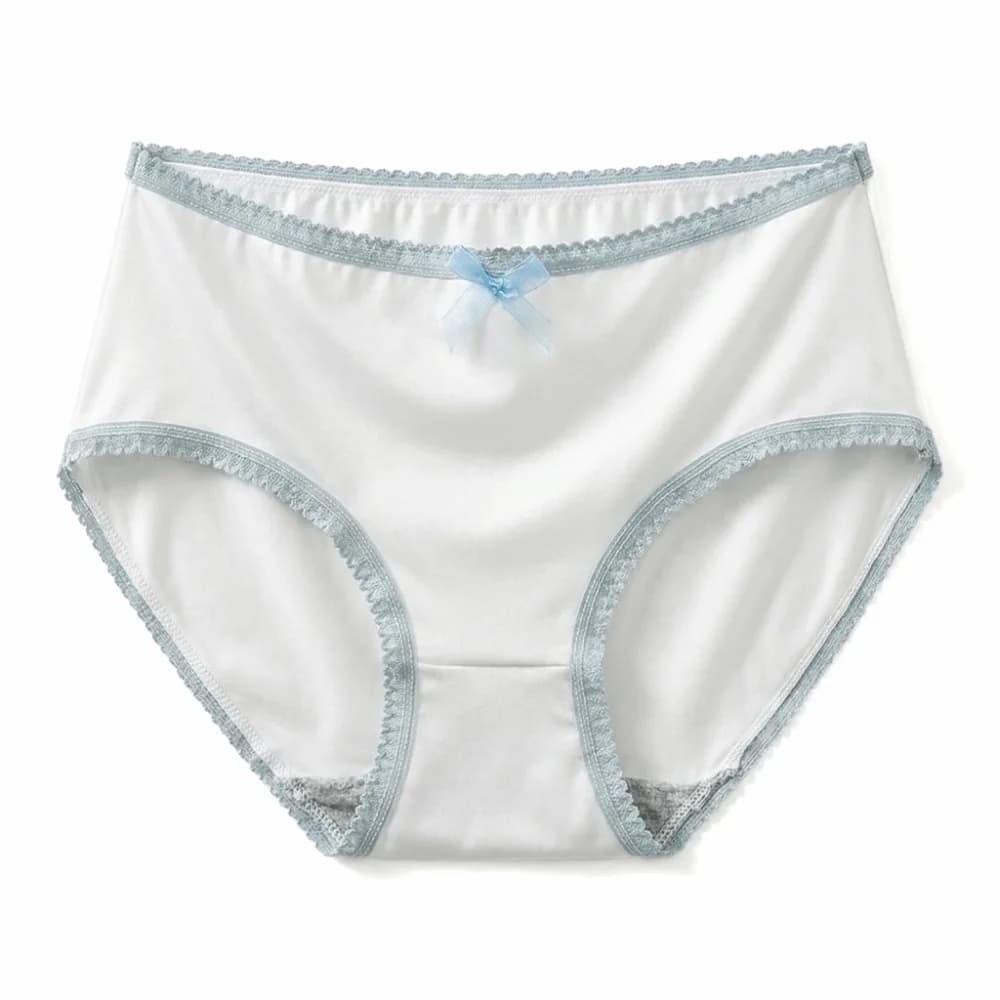 Mutandine da donna in cotone alla moda con cuore, a vita media, con fiocco e pizzo a griglia, stile dolce