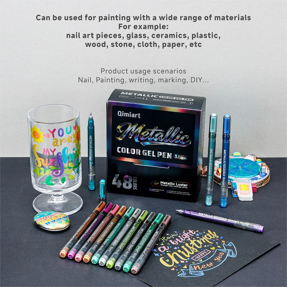 Set di penne gel metallizzate, 48 colori disponibili, 1. Punta in acciaio al tungsteno da 0 mm di spessore, grande capacità d'inchiostro (2. 2g), forte lucentezza metallica, elevata copertura, adatto a diversi materiali (vetro / ceramica / plastica / legno / pietra / nail art), ideale per journaling / lavori fai da te / pittura su modellini, un prodotto indispensabile per studenti di arte professionale