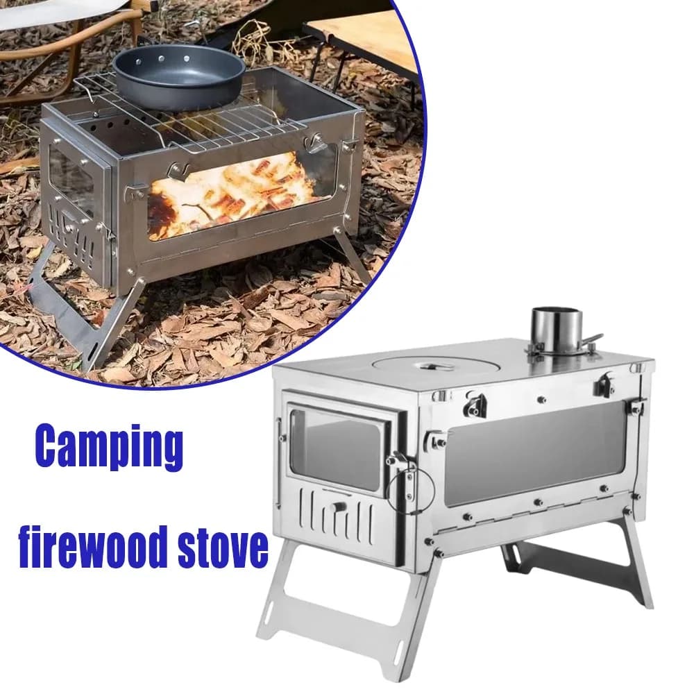 Folding Tent Stove Ultra Light Wood Burning Portable Camping Heater with Chimney Stainless Steel Fire Pit Outdoor Accessory