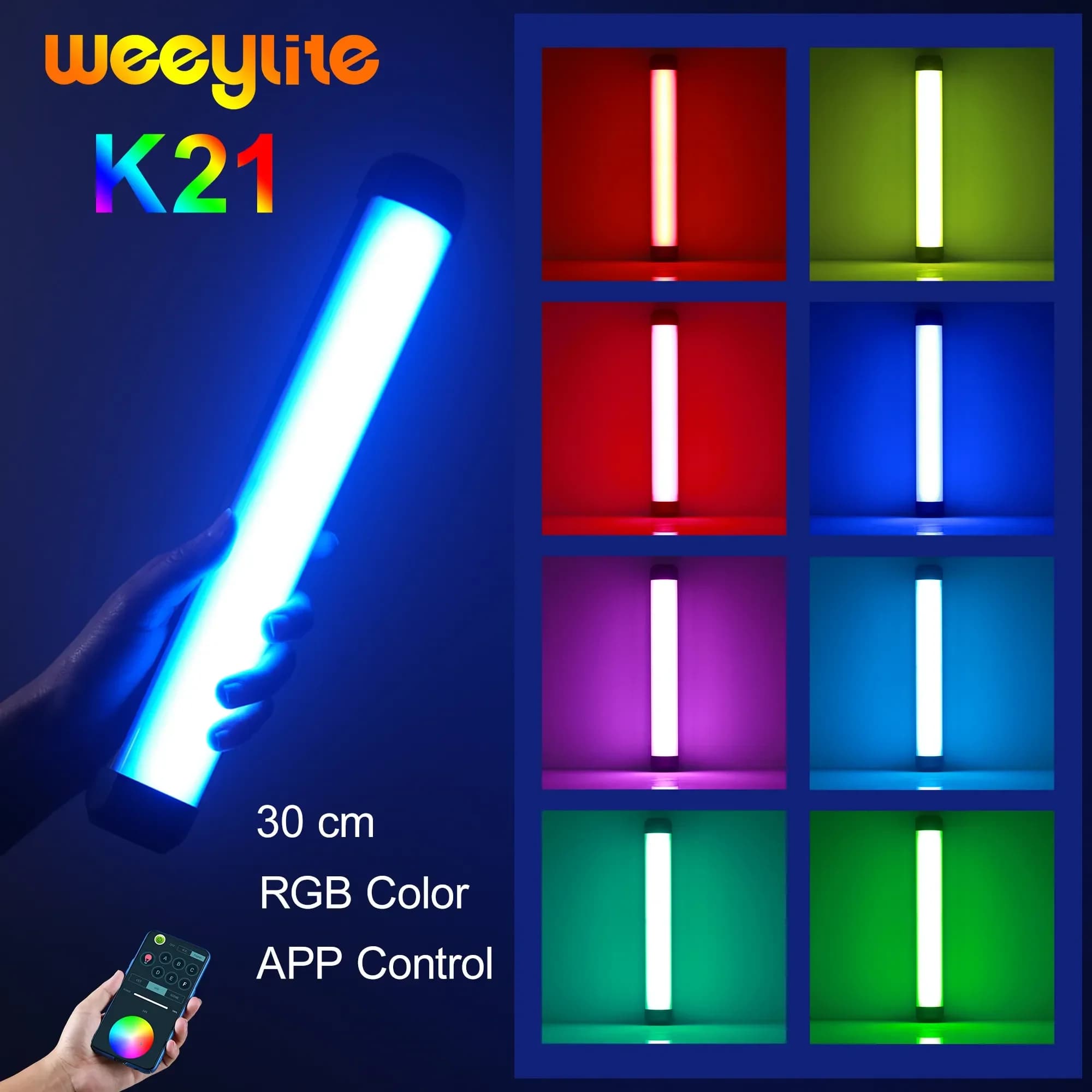 Weeylite K21 8W Luce LED RGB Portatile per Fotografia e Video, Lampada Soft per Selfie con Treppiede e Controllo tramite App