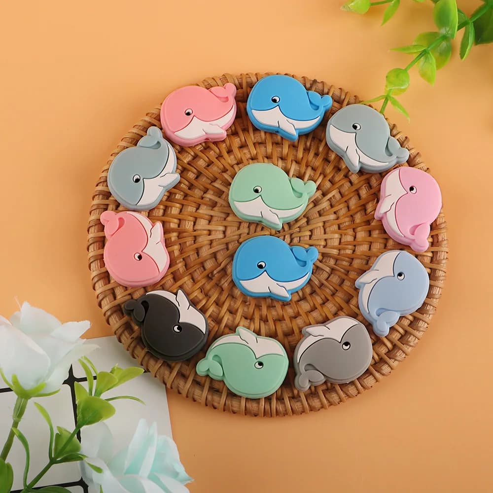5 perline in silicone a forma di balena per la creazione di gioielli, accessori per gioielli fai da te, ciondoli per bracciale