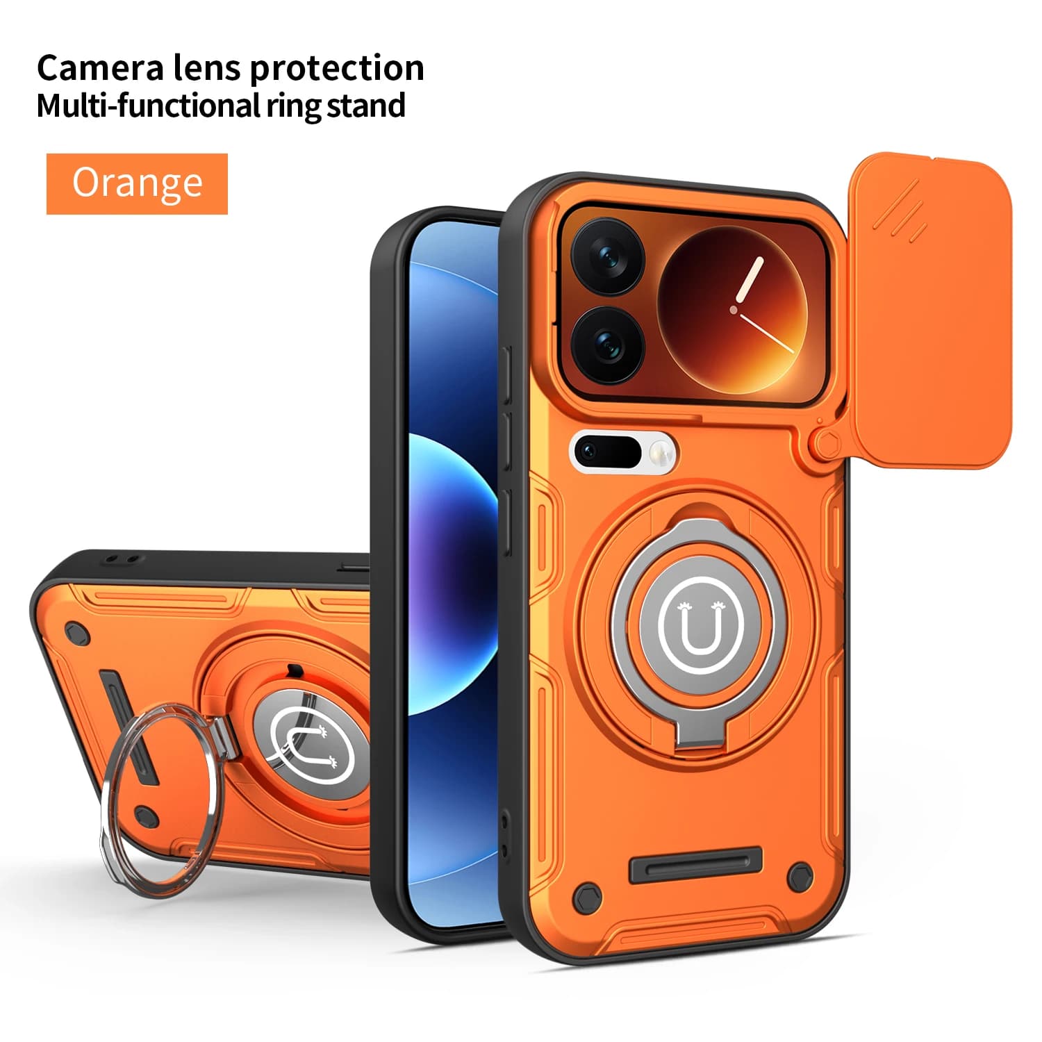 Shockproof Phone Case For Xiaomi 17 15T Pro Max 360 Rotatable Ring Kickstand Built-in Magnetic Plate Slide Camera Protect Cover