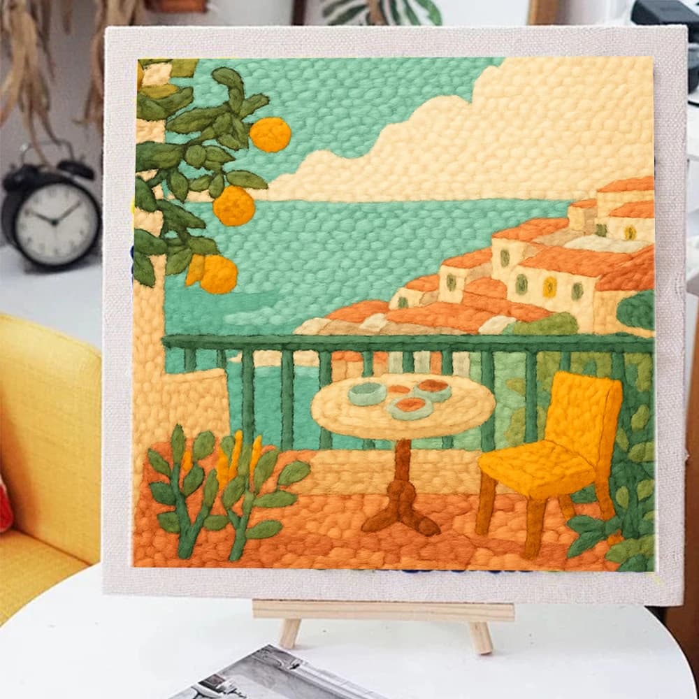 25x25 cm Punzonatrice Ago Ricamo Starter Kit Modello di Paesaggio per Principianti Artigianato Punzonatrice Aghi Kit Ricamo Cucito Decor