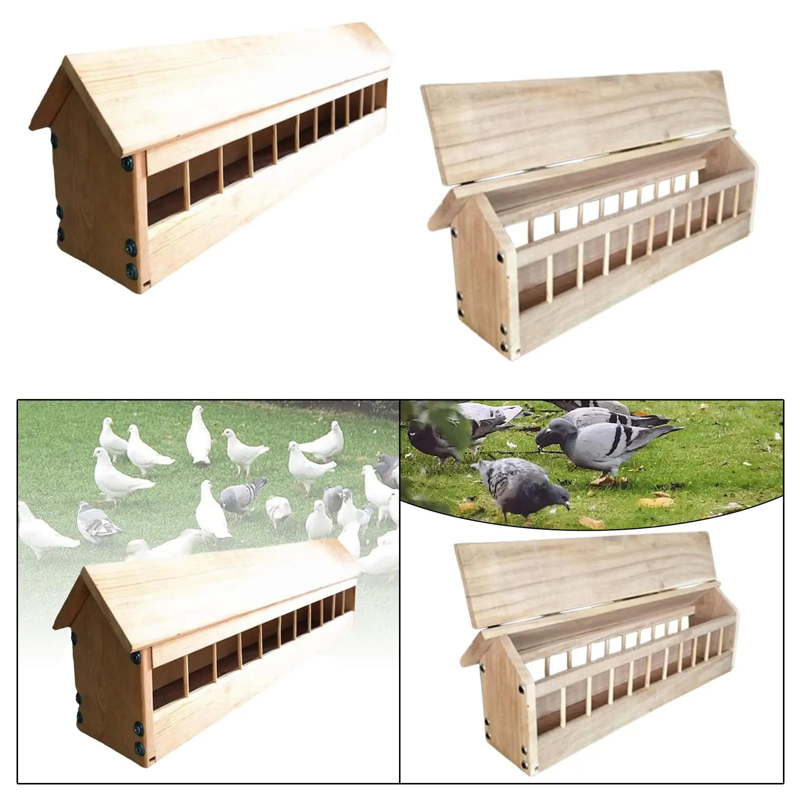 Pigeon Feeder Trough Wood Bird Dispenser Feeding Dish Less Waste Bird Feeding Chicken Feeder Container Poultry Food Dispenser