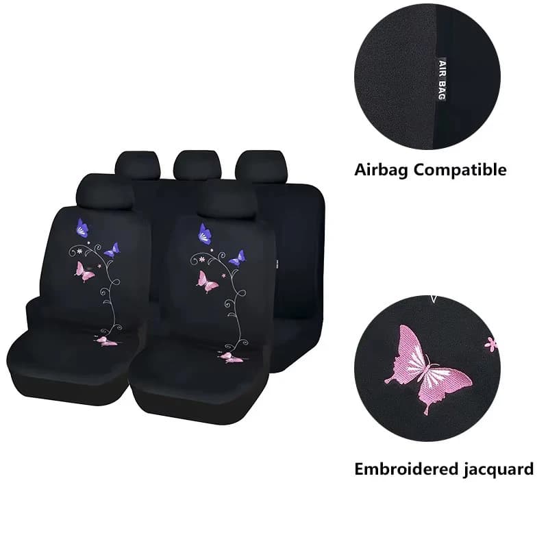 AUTOKING Set of universal car seat covers in pink polyester for women with universal protection for embroidered jacquard car seat cushion