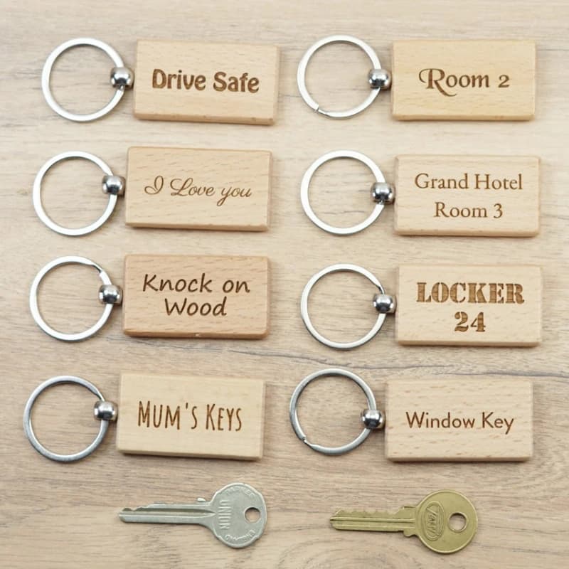 1 pcs custom wooden house key rings free labels key rings in beech wood keys laser engraving tag wedding gift pendant