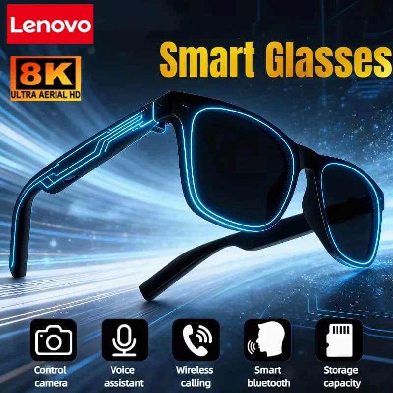 Lenovo Smart Glasses With Bluetooth Calls, Music, Touch Control, Audio Surround, Noise and Photography Function for Studio, Open Activities and Travel