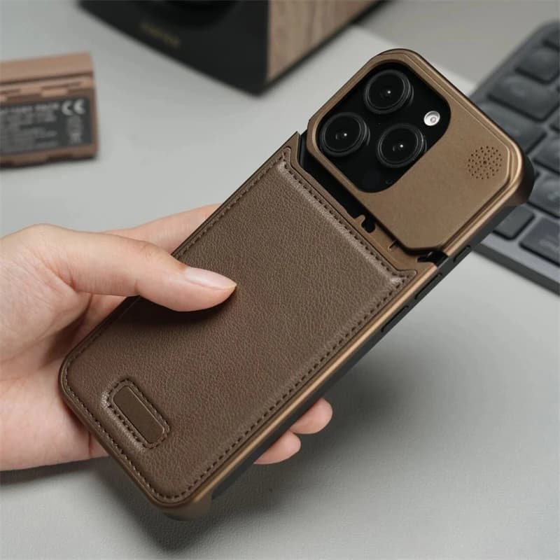 Aluminum Alloy Leather Magnetic Phone Case For iPhone18 17 16pro 15 14Pro Max Wireless Charging Metal Frameless Shockproof Cover
