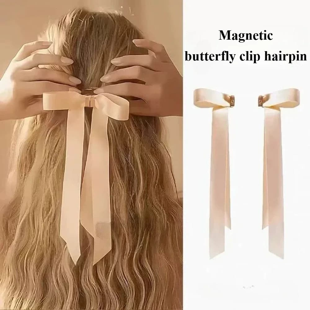 Fermagli magnetici per capelli con fiocco e nastri lunghi, fissaggio invisibile per capelli spessi, accessori eleganti per capelli da donna e ragazza, regalo per lei