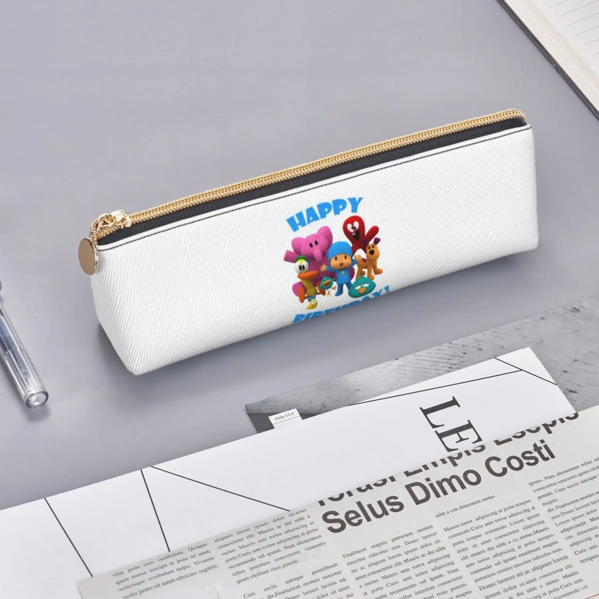 Happy Birthday Boy Girl Pocoyo Pencil Case Pen Holder Storage Stationery Supplies Pen Box Pencil Bag for Boy Girl Gifts