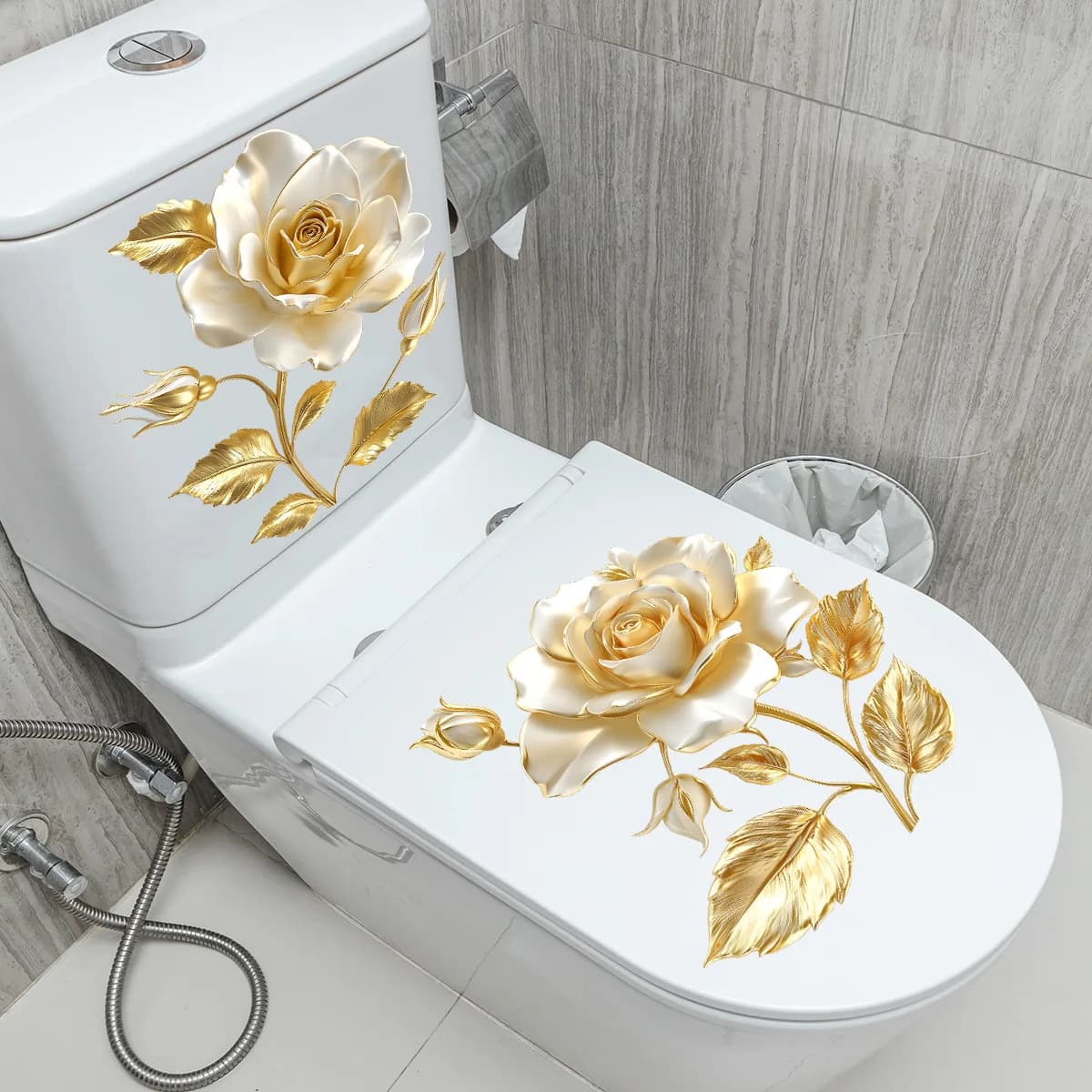 Adesivo 3D a forma di fiore per coperchio WC, decorazione murale impermeabile per bagno, adesivo in vinile.