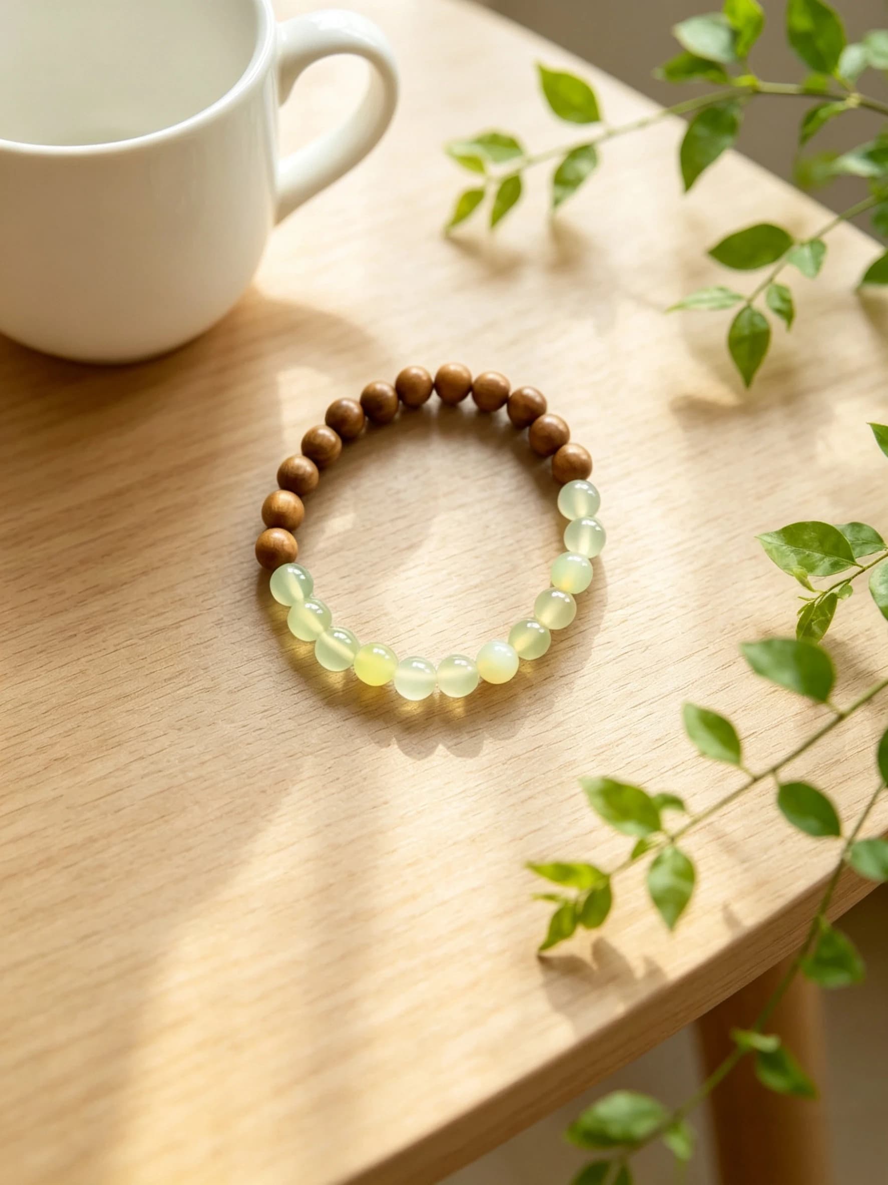 Bracciale con gradiente di sandalo naturale e prehnite