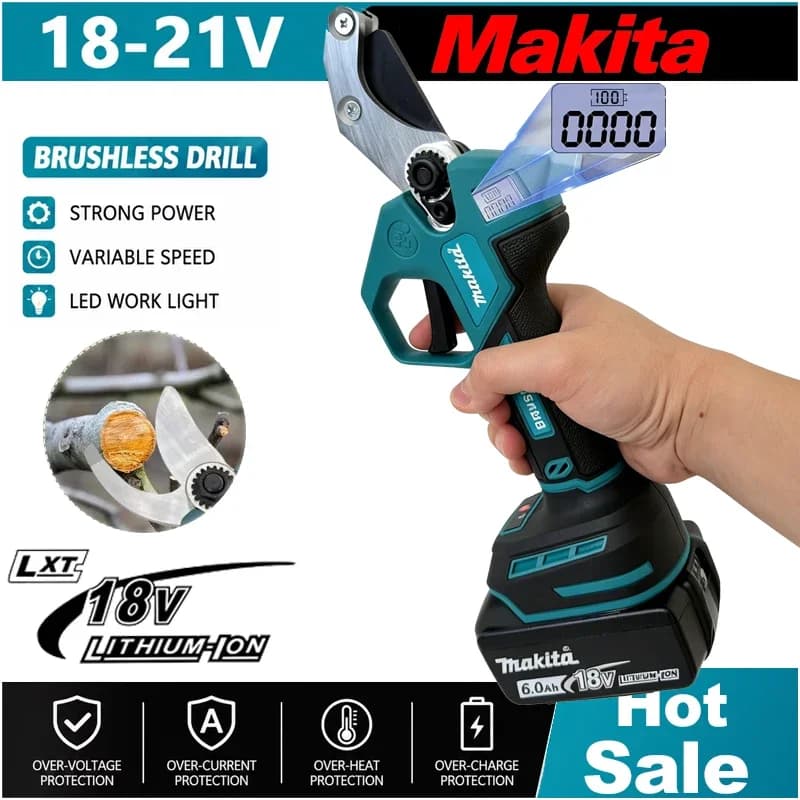 Makita Brushless Electric Pruning Shears 18-21V, Labor-Saving Cordless Trimmer for Accurate Fruit Tree, Garden & Orchard Pruning
