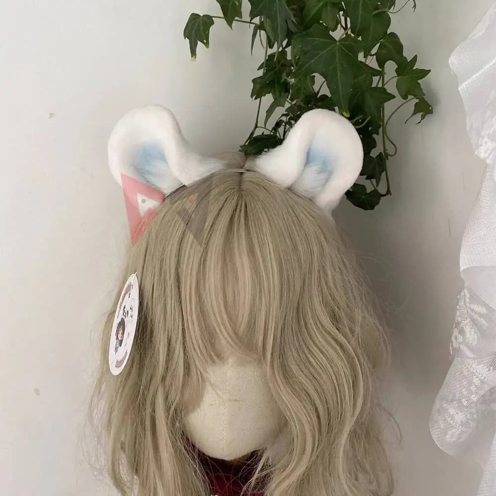 New White Momongang Mouse Cosplay Costume Accessories Pteromys Volans Ears Cat Ears Hairhoop Hand Made Work Custom Made