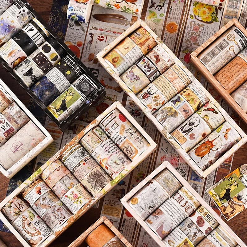 18 volumi: memoria nostalgica in stile retrò e nastro di carta, utilizzati per materiali fatti a mano, album fai da te, quaderni, artigianato