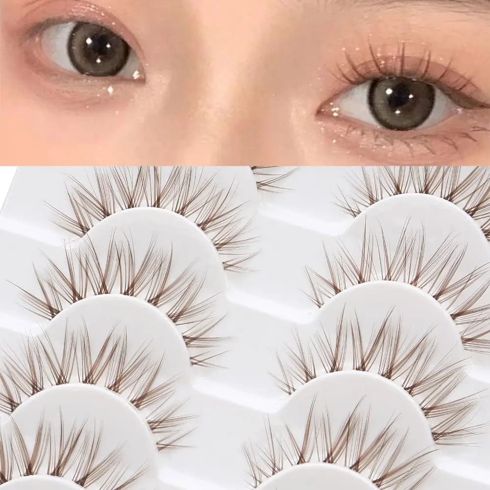 10 pairs of fake brown eyelashes with fashionable natural appearance, Japanese cosplay, Manga 3D eyelashes, dramatic anime eyelashes for women