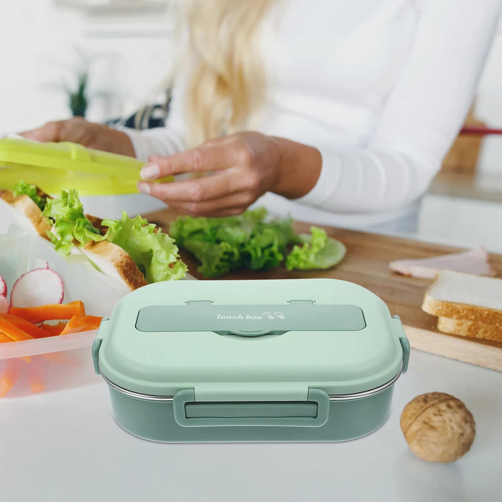 Contenitore per Pranzo Riutilizzabile da 1300ml, Inodore, Lavabile in Lavastoviglie, con Scomparti, per Adulti e Studenti, per Alimenti Caldi e Freddi