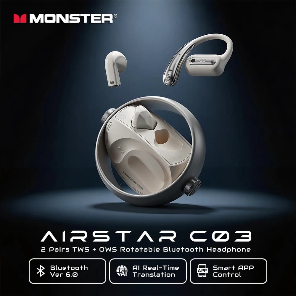 Monster C03 2 Paia di Auricolari Wireless Bluetooth 6.0 OWS TWS con Traduzione AI in Tempo Reale e App Intelligente
