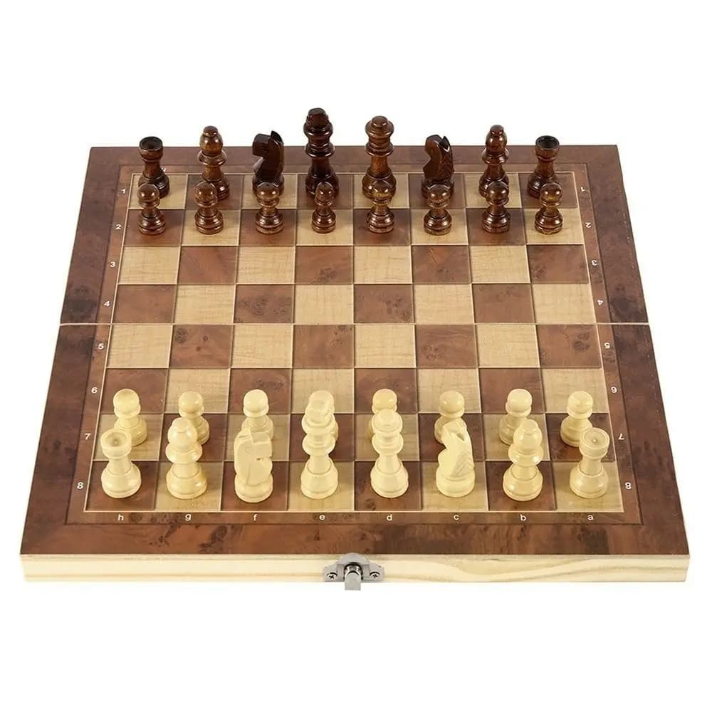 Set 3-in-1 Scacchi, Backgammon e Dama, Scacchiera in Legno, Set di Giochi da Tavolo Portatile e Pieghevole, Gioco degli Scacchi Internazionale