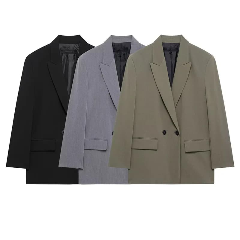 2025 Blazer larghi da donna nuovi Casual doppio bottone Office Lady Cappotto blazer dritto Giacca versatile con colletto dentellato a maniche lunghe