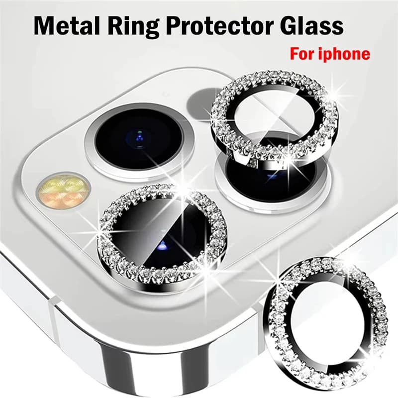 Anello in metallo con strass diamante per fotocamera in vetro temperato per iPhone 16 15 Plus 14 13 Pro Max 13 Mini accessori per protezione in vetro per lenti
