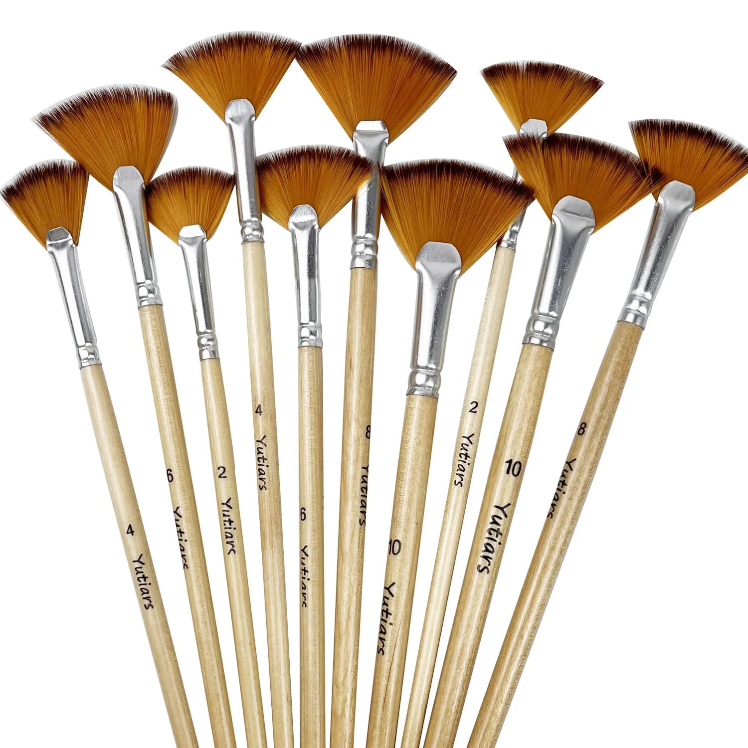 10pcs Paint Brushes Set, Fan Brushes Acrylic Paint Brushes Oil Painting Brushes with Nylon Hair & Short Wood Handle Painting