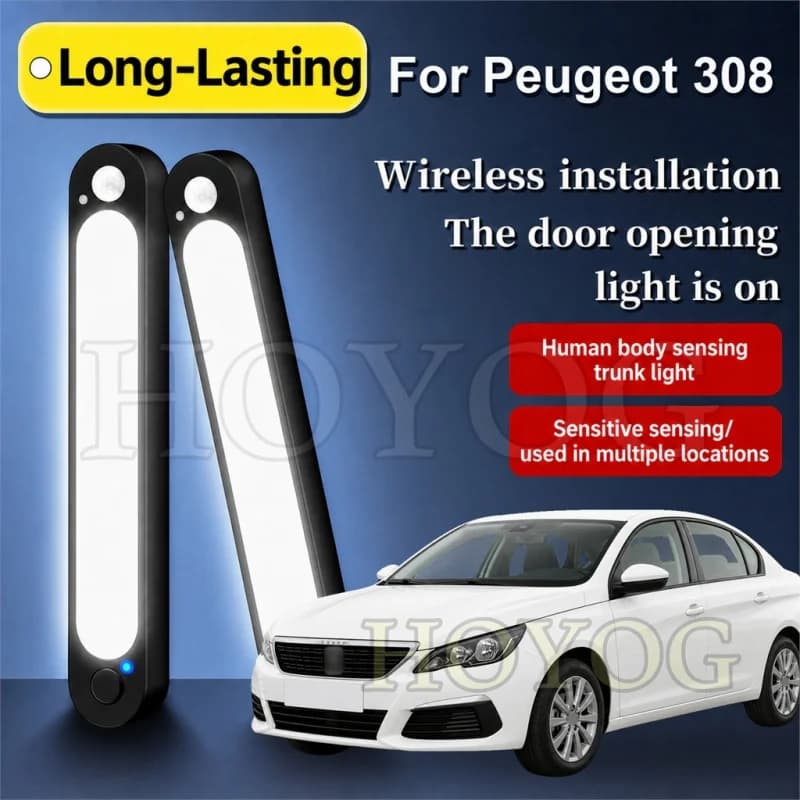 For Peugeot 308 2007-2026 Car Boot Light LED Lamp Motion Sensor Wireless Magnetic Trunk Cargo Light Sedan Interior Cabin