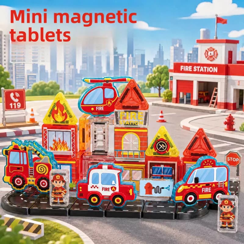 40pcs Portable Magnetic Tiles Engineering Vehicle Fire Mini Size Magnetic Building Blocks Construction Set STEM Educational Toys