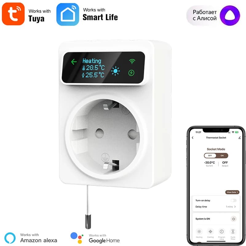 Termostato WiFi intelligente Tuya Spina UE 16A Monitoraggio della temperatura in tempo reale Programmazione automatica con display Oled Compatibile con Alexa